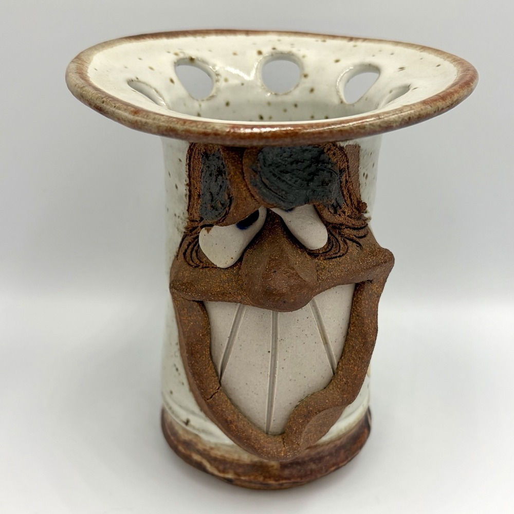 VTG Mahon Made Stoneware Pottery Toothbrush Holder Ugly Anthropomorphic Toothy